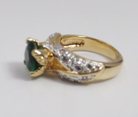 Simulated Emerald Solitaire Engagement Ring w CZ'… - image 7