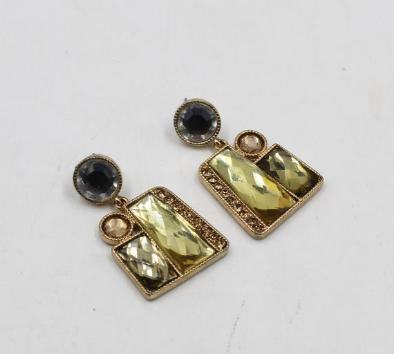 Faceted Rhinestone Dangle Post Earrings - image 5