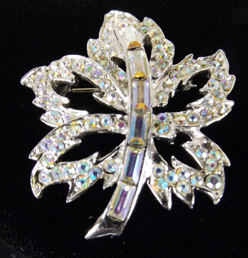 TOP for WEISS Aurora Borealis Crystal Maple Leaf Brooch