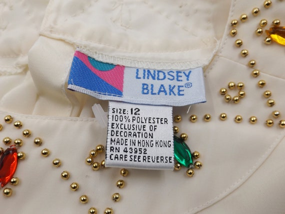 LINDSEY BLAKE Off White Chiffon Blouse Fancy Bead… - image 5