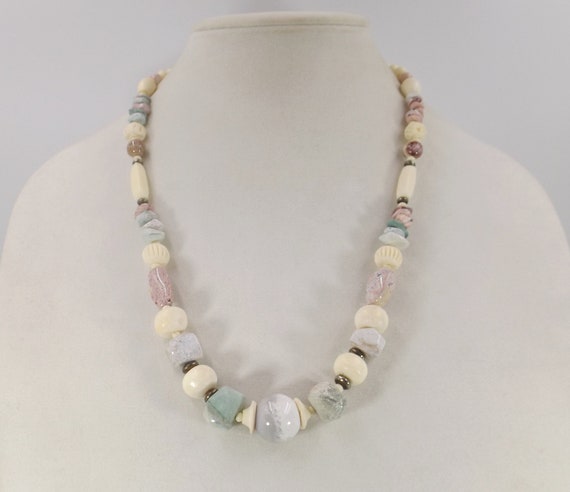 Soft Neutral Bone and Stone Necklace - image 1