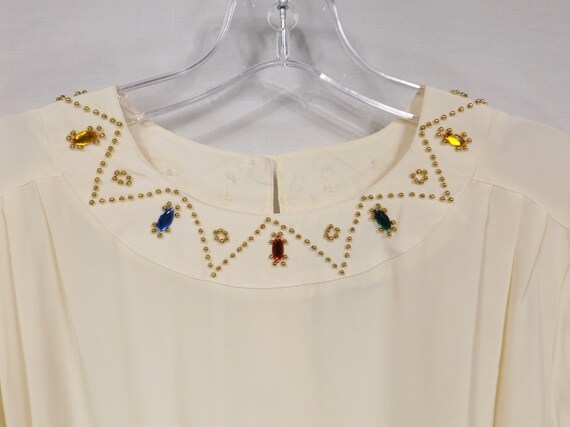 LINDSEY BLAKE Off White Chiffon Blouse Fancy Bead… - image 3