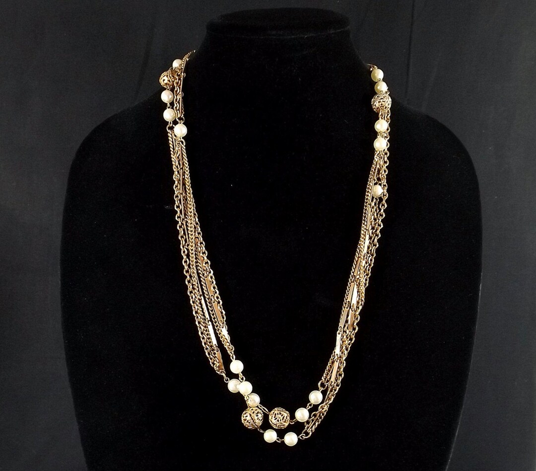 54 Three Strand Gold Tone Chain Necklace - Etsy