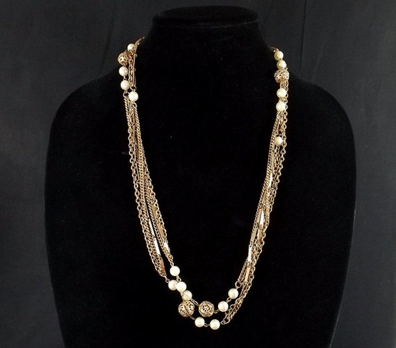 54" Three Strand Gold Tone Chain Necklace - image 1