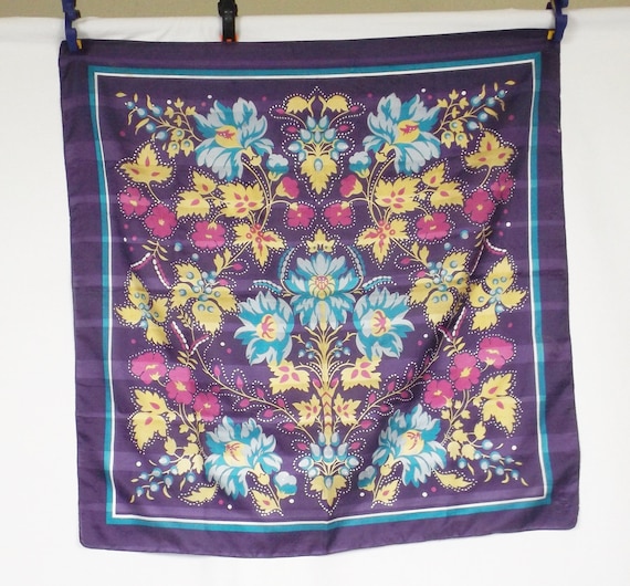 Floral Print Over Purple 30" Square Scarf - image 1