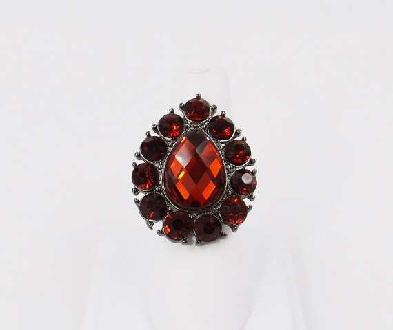 Red Rhinestone Teardrop Shaped Statement Ring - image 1