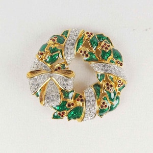 SWAROVSKI Swan Mark Christmas Wreath Brooch