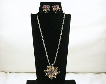 Amethyst Art Deco Starburst Necklace and Earring Set