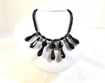 OOAK Hand Made Up-Cycled Black Faceted Glass Choker Necklace