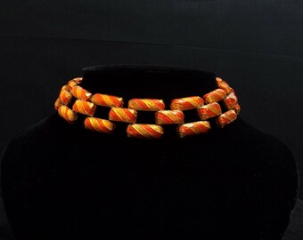 CINER Orange and Gold Enamel Guilloche Choker Necklace