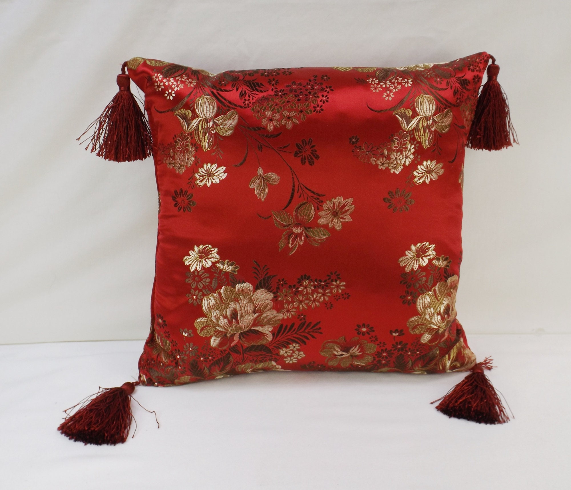 Chinoiserie Red Silk 14 Throw Pillows Set of 2 Etsy