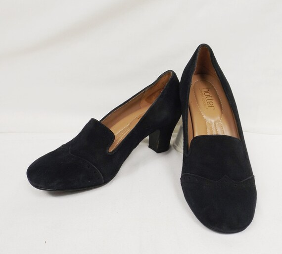 HOTTER 1940s Style Black Suede Leather Pumps UK S… - image 1