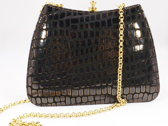 LISETTE LTD Moc Croc Patent Leather Shoulder Bag - image 5