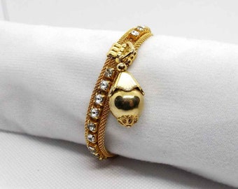 Gold Ton Mesh Armband Strass einzelne Charme Plus Größe