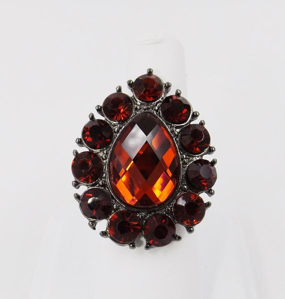 Red Rhinestone Teardrop Shaped Statement Ring - image 2