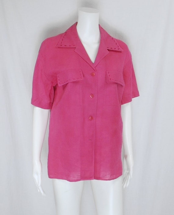 ALLISON TAYLOR Hot Pink 100% Linen Blouse US Size… - image 4