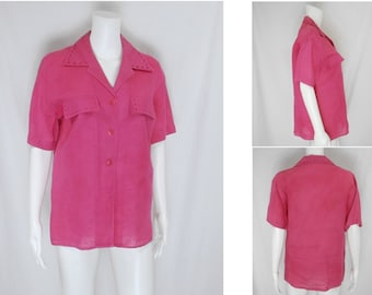 ALLISON TAYLOR Hot Pink 100% Linen Blouse US Size Small or Medium