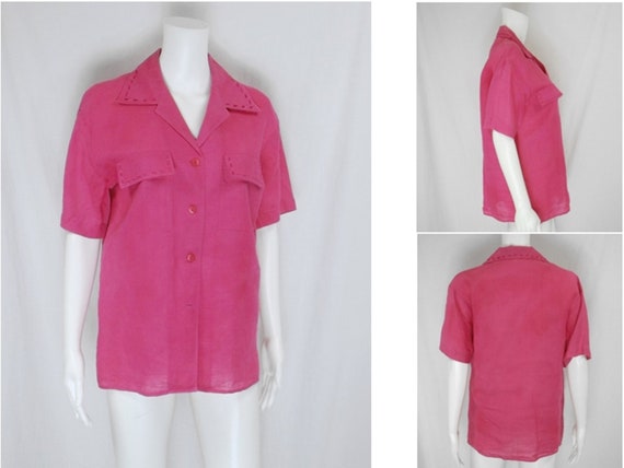 ALLISON TAYLOR Hot Pink 100% Linen Blouse US Size… - image 1