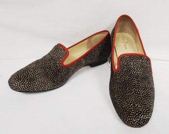 COLE HAAN-instapschoenen van kalfshaar: zwarte crèmekleurige gevlekte schoenen US 7B