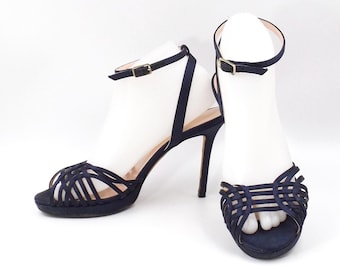 KATE SPADE Navy Blue Satin Strappy Sandals US Size 7.5B 7-1/2 B