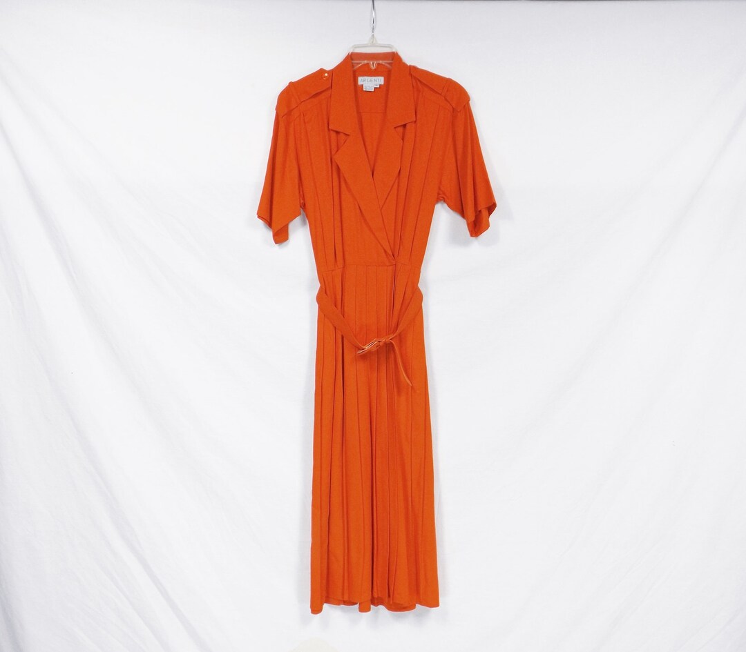 orange silk shirt dress ARGENTI 100% Noil Silk Orange Shirt Dress Size 6
