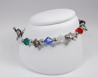 Silver Leaves and Jewels Bead Bracelet