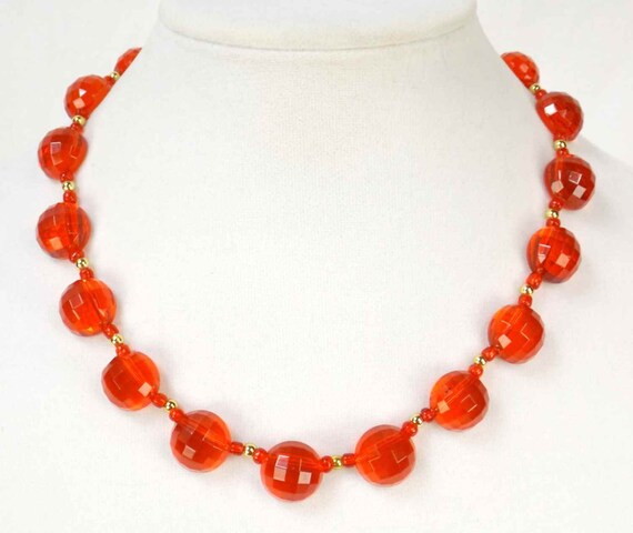 Checkerboard Cut Translucent Red Glass Bead Neckl… - image 2