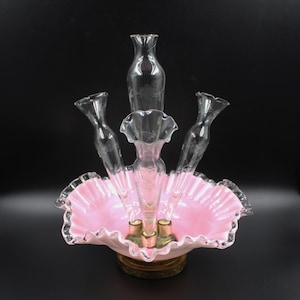 Antique Ruffled Epergne with Four Wheel Cut Glass Vases