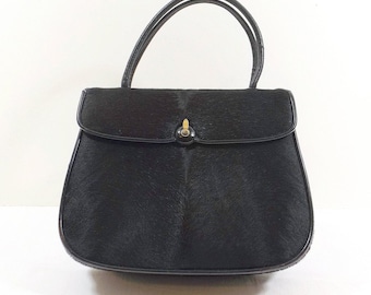 NETTIE ROSENSTEIN Black Calf Hair Black Leather Handbag