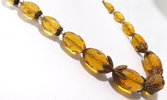 Czech Faceted Golden Topaz Colored Glass Choker N… - image 2