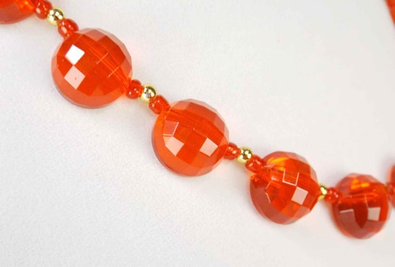 Checkerboard Cut Translucent Red Glass Bead Neckl… - image 3