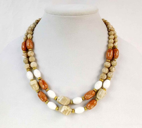 Jasper Stone and Milk Glass Necklace
