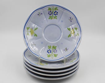 ca. 1970 LONGCHAMP POTTERY Printemps Pattern Saucers, Set of 5