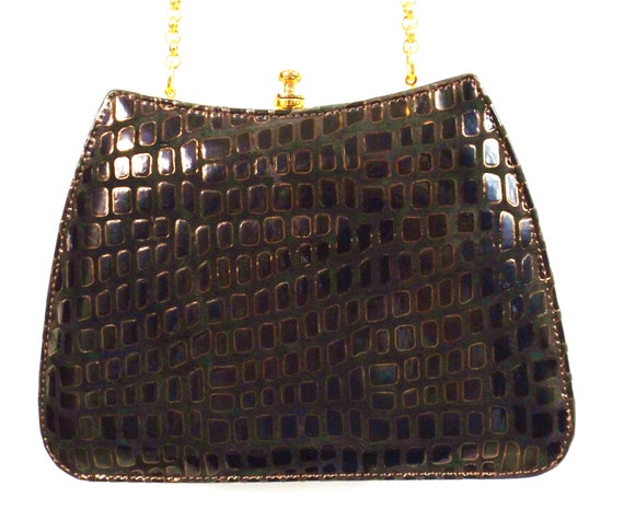 LISETTE LTD Moc Croc Patent Leather Shoulder Bag - image 6