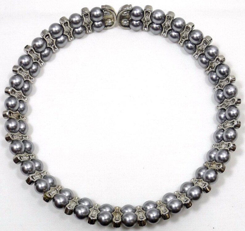 Faux Tahitian Pearl and Rhinestone Memory Wire Torque Necklace Etsy