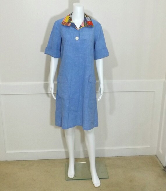 Blue Cotton Chambray Shirt Dress Large 14 16 - image 5