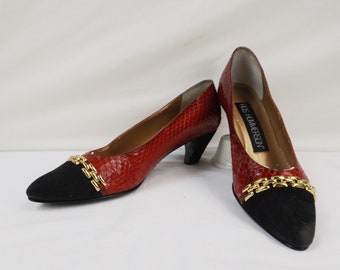 ROS HOMMERSON Red Snakeskin and Black Suede Leather Pumps US Size 8N Narrow