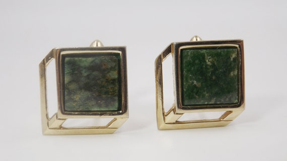 SWANK Jade Cabochon Cuff Links - image 3