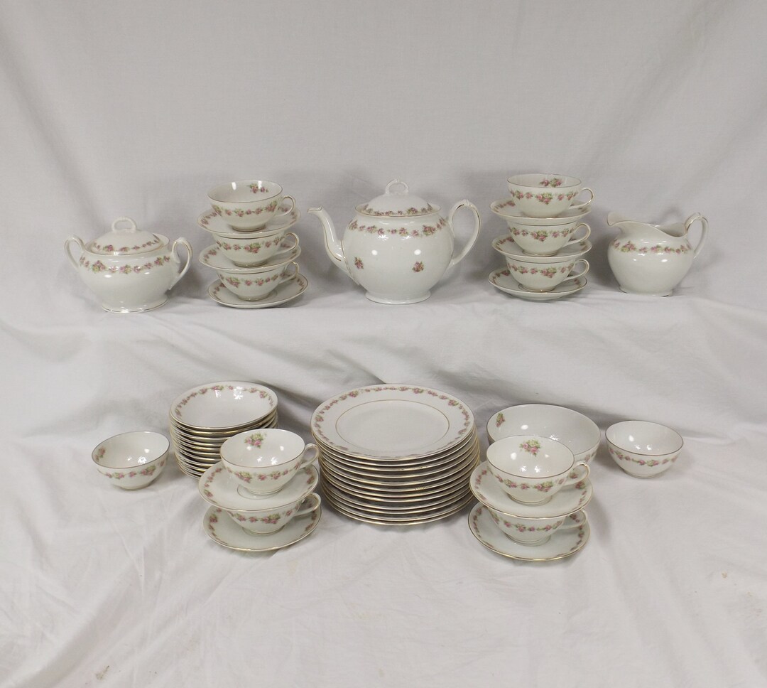 Sweet Pink and White 51 Piece Tea Set - Etsy