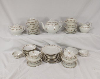Sweet Pink and White 51 Piece Tea Set