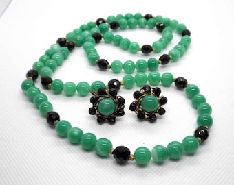 Vintage Peking och Jet Glass Halsband Örhängen Set