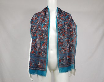 Vintage Petrol Fransenschal: Blumenmuster Langes Rechteck