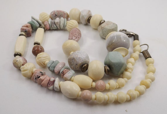 Soft Neutral Bone and Stone Necklace - image 7