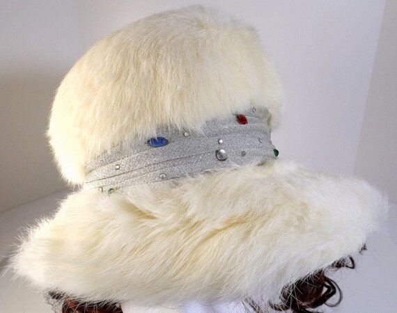 CHRISTINE ORIGINAL Jeweled White Rabbit Fur Hat - image 2