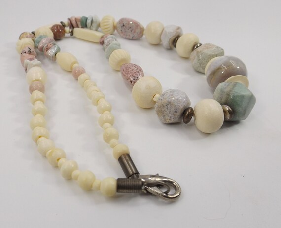 Soft Neutral Bone and Stone Necklace - image 5