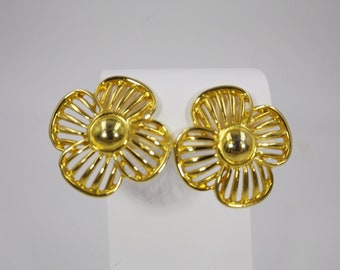 Vintage Gold Ton Openwork Blumen Ohrringe