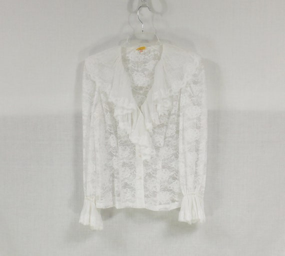 ALYCE White Lace Button Front Blouse US Size Medi… - image 1