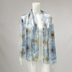 Blue Gray and Camel Floral Print Long Scarf