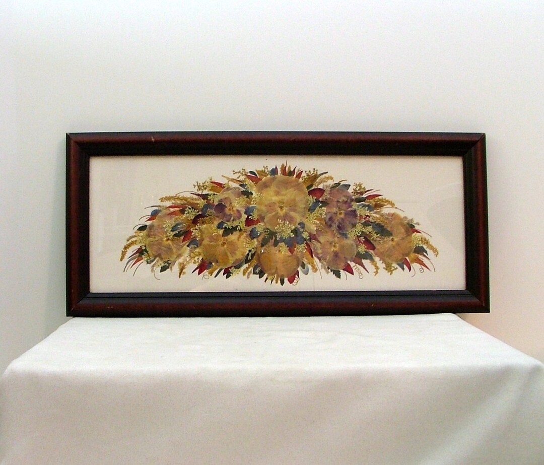 Pressed Flowers Under Glass Framed Art Collage Pansies Etsy