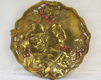 Art Nouveau Gold Plated Copper Footed Bowl